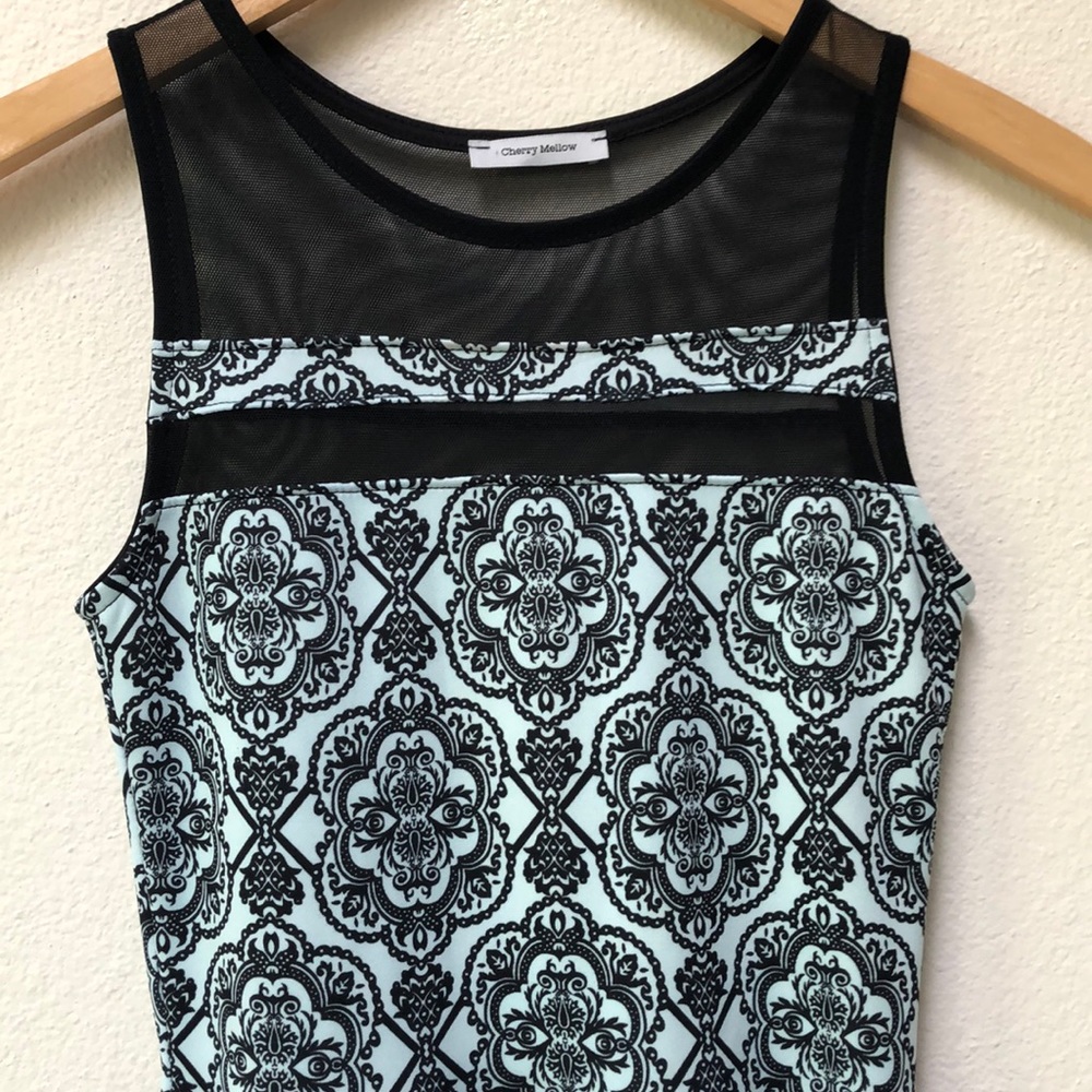 Cherry Mellow Mesh Pattern Mini Dress Turquoise